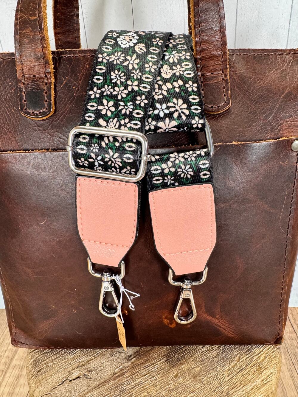 Pink Flower Purse Strap Black Crossbody Boho Purse Strap Silver